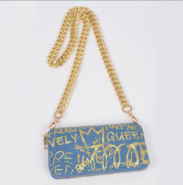 Denim Large Wallet w/Chain