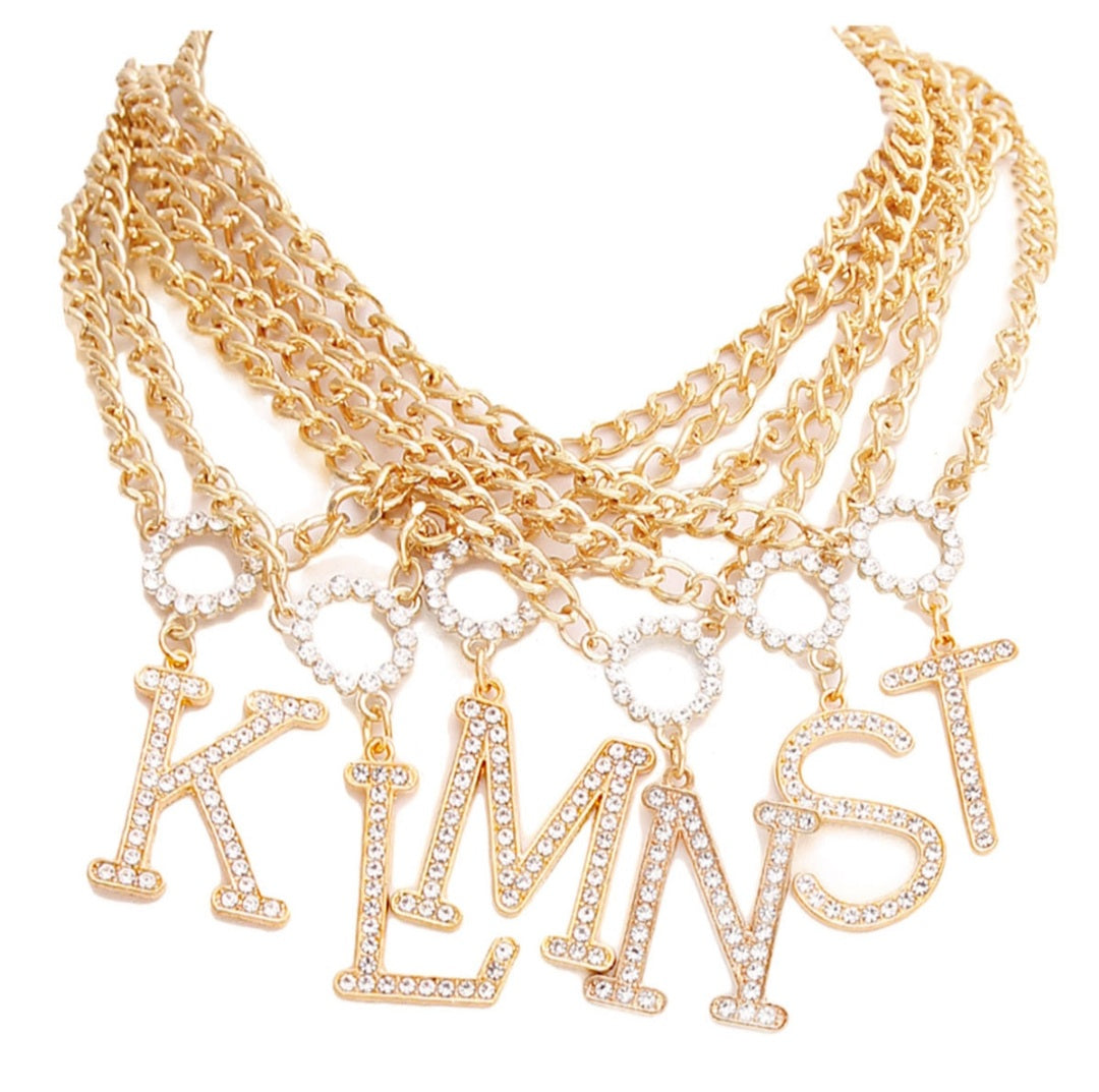 Rhinestone Initial Gold Chain Necklaces