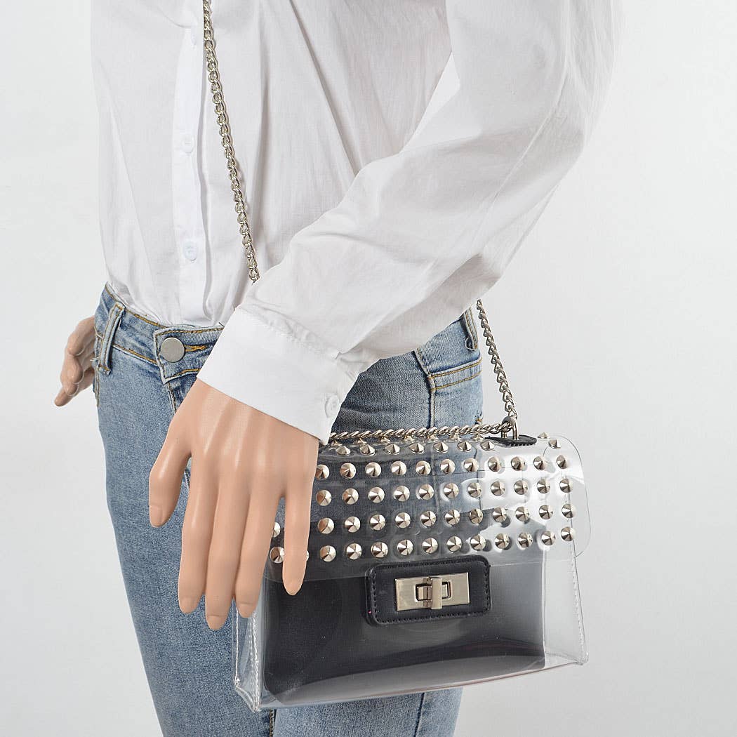 Transparent Stone Studded Chain Bag W/purse