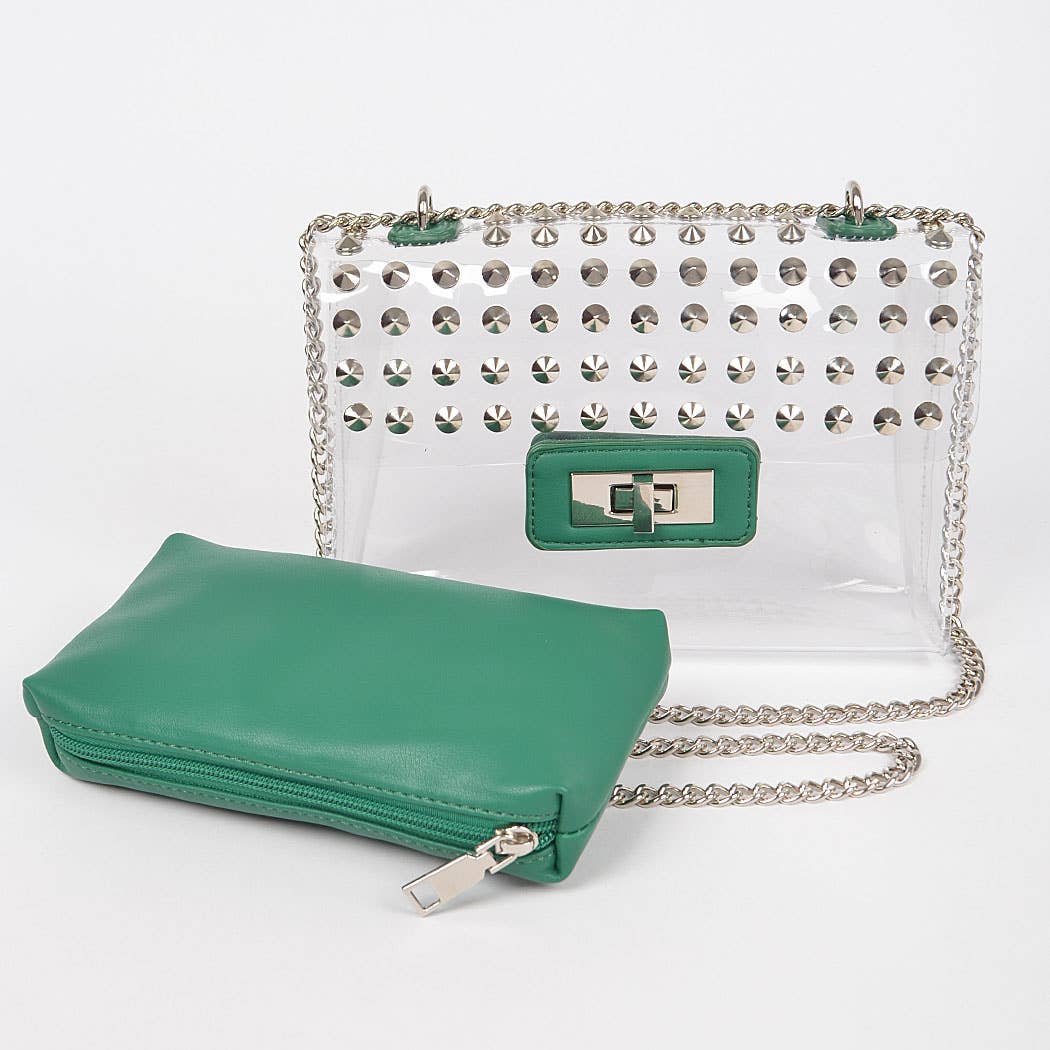 Transparent Stone Studded Chain Bag W/purse