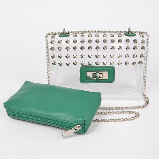 Transparent Stone Studded Chain Bag W/purse