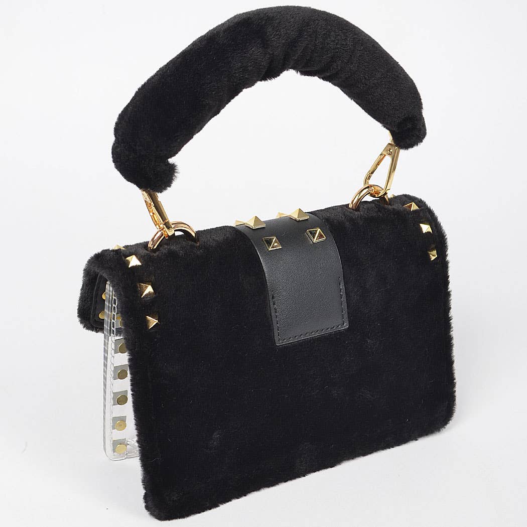 Faux Fur Clear Studded Bag
