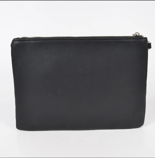 Faux Leather Bandana Print Pouch-Black