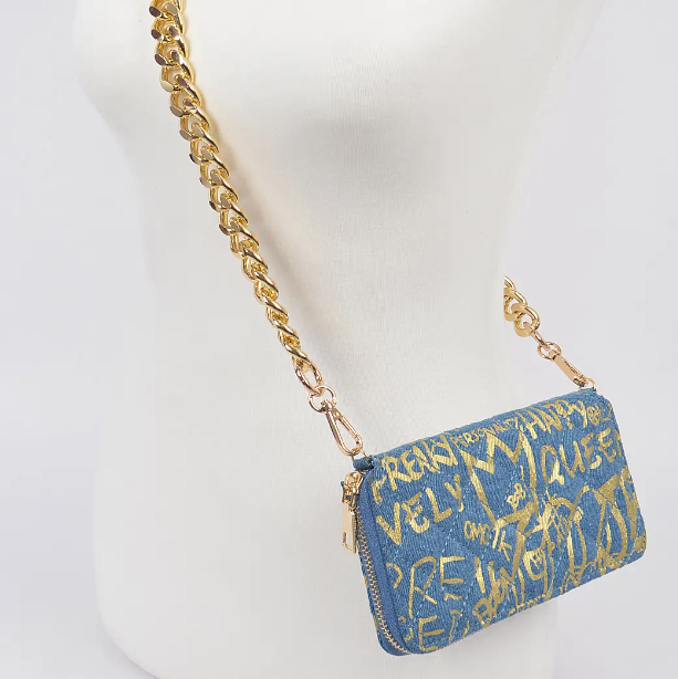 Denim Large Wallet w/Chain