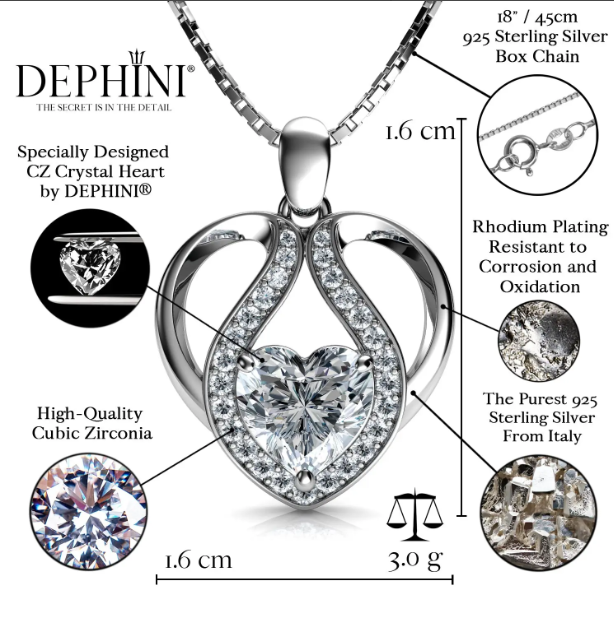 DEPHINI - Heart Necklace - 925 Sterling Silver