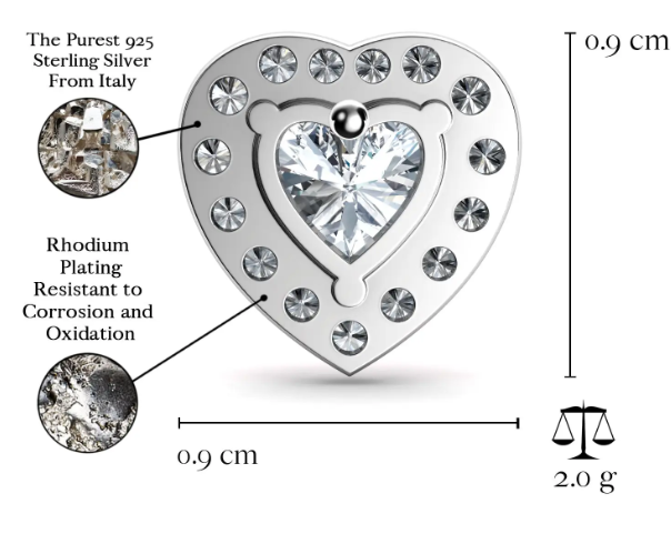 DEPHINI Heart Earrings  925 Sterling Silver Stud Earrings CZ Crystals