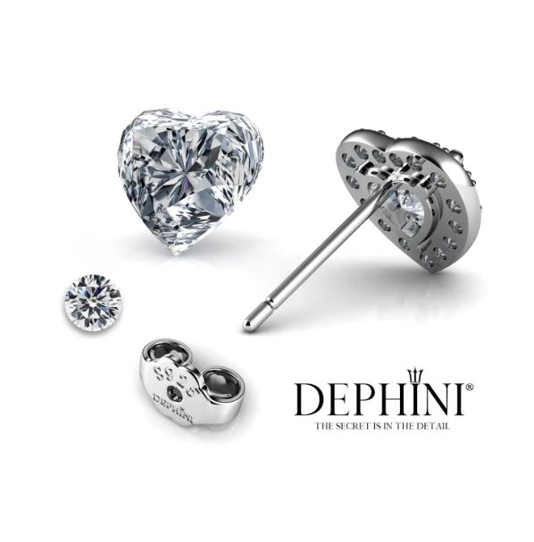 DEPHINI Heart Earrings  925 Sterling Silver Stud Earrings CZ Crystals