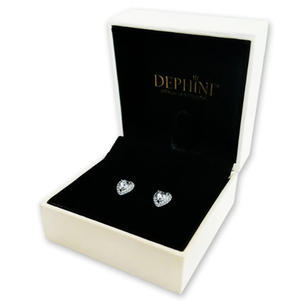 DEPHINI Heart Earrings  925 Sterling Silver Stud Earrings CZ Crystals