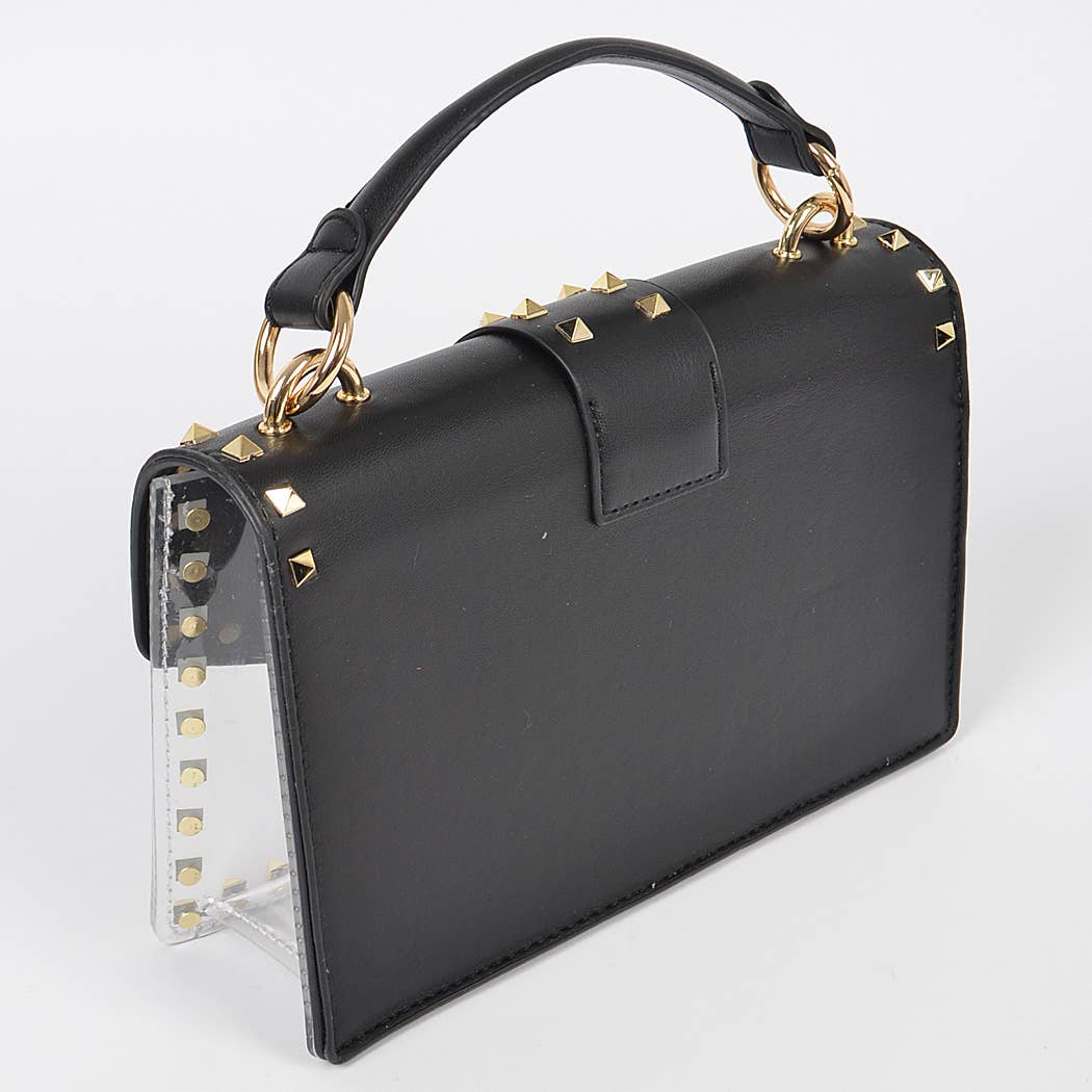 Faux Leather Studded Clear Bag W/Purse