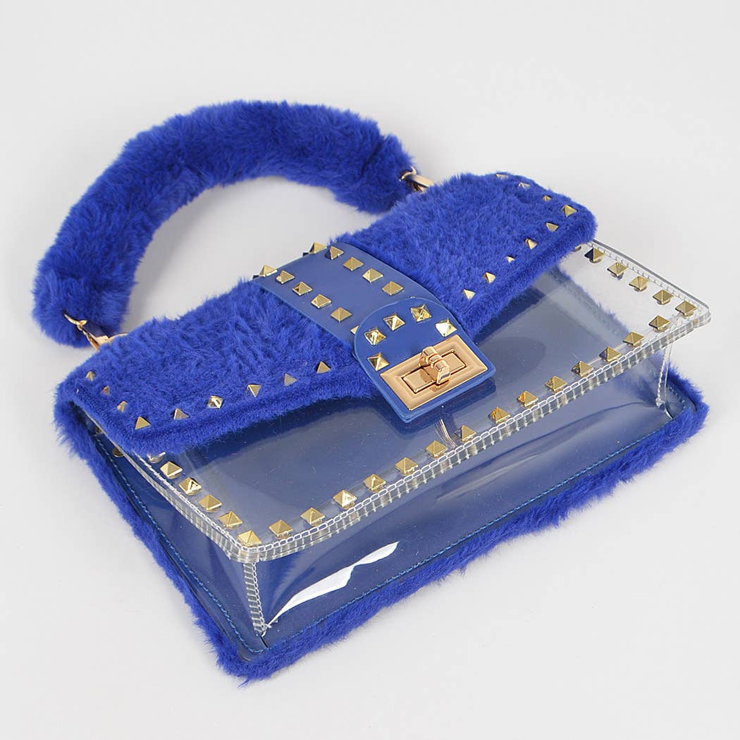 FAUX FUR CLEAR CLUTCH W/ DETACHABLE PURSE
