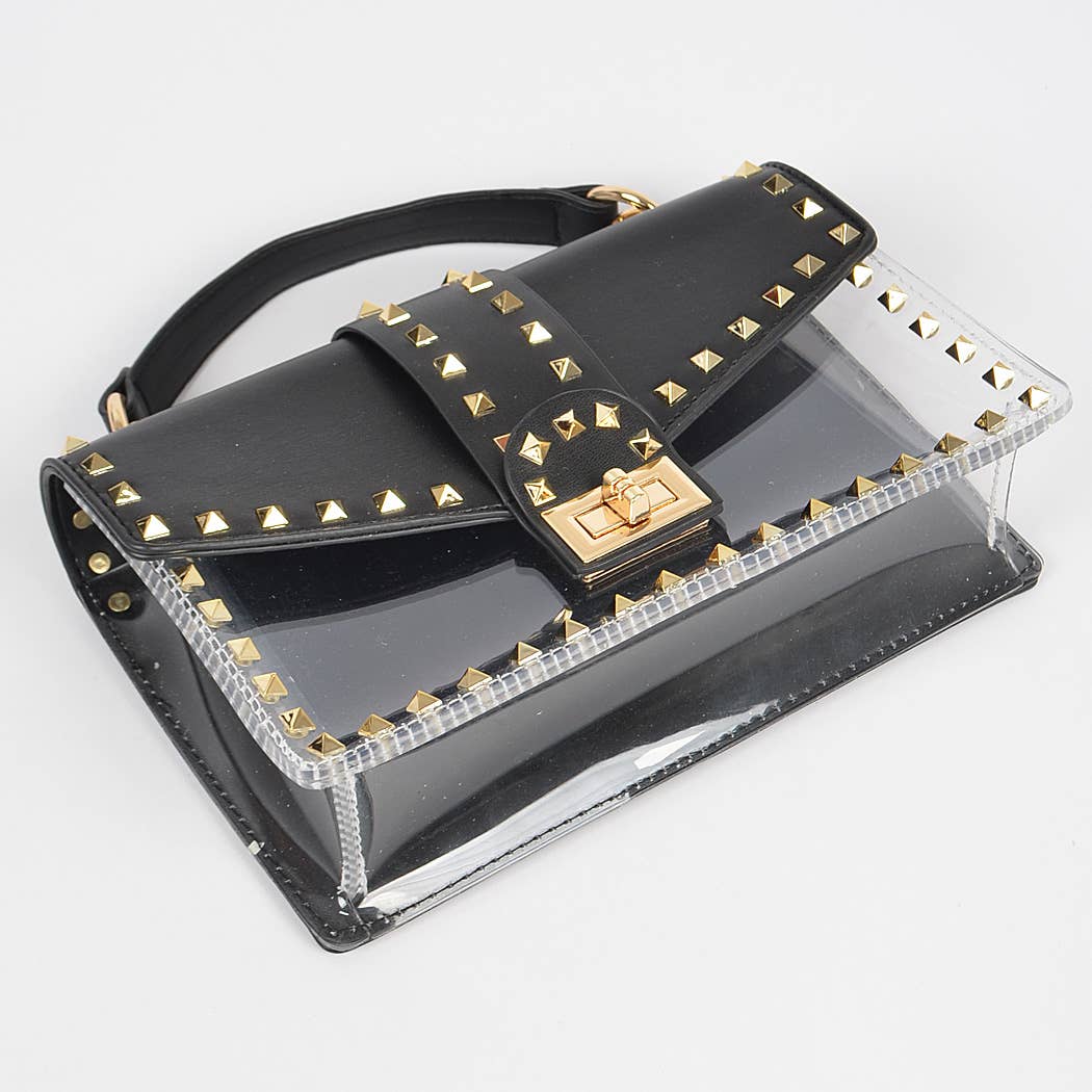 Faux Leather Studded Clear Bag W/Purse