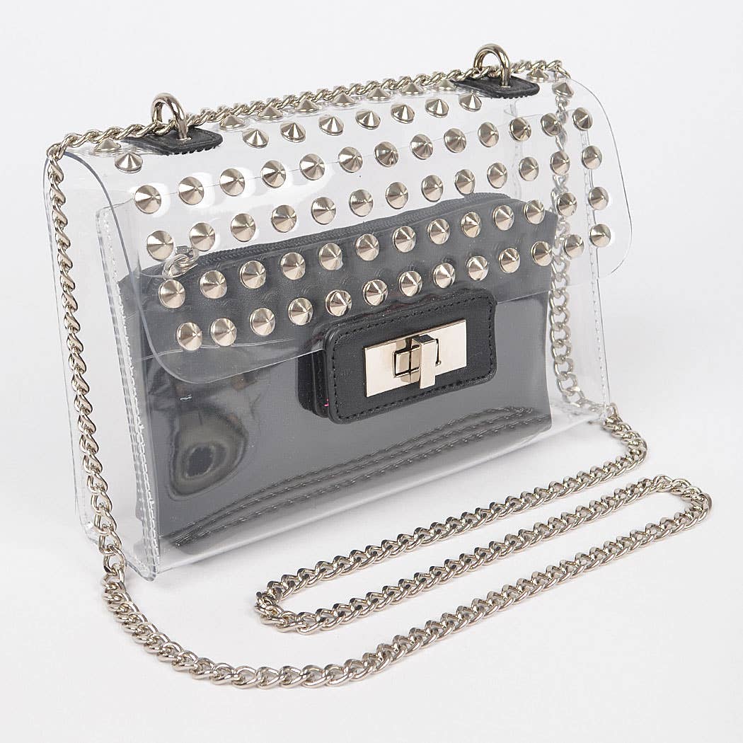 Transparent Stone Studded Chain Bag W/purse