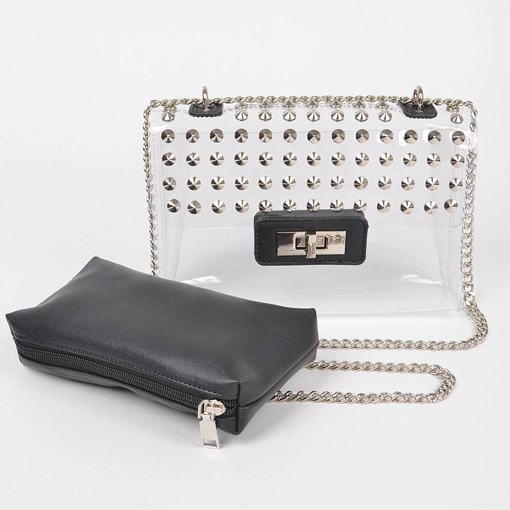 Transparent Stone Studded Chain Bag W/purse