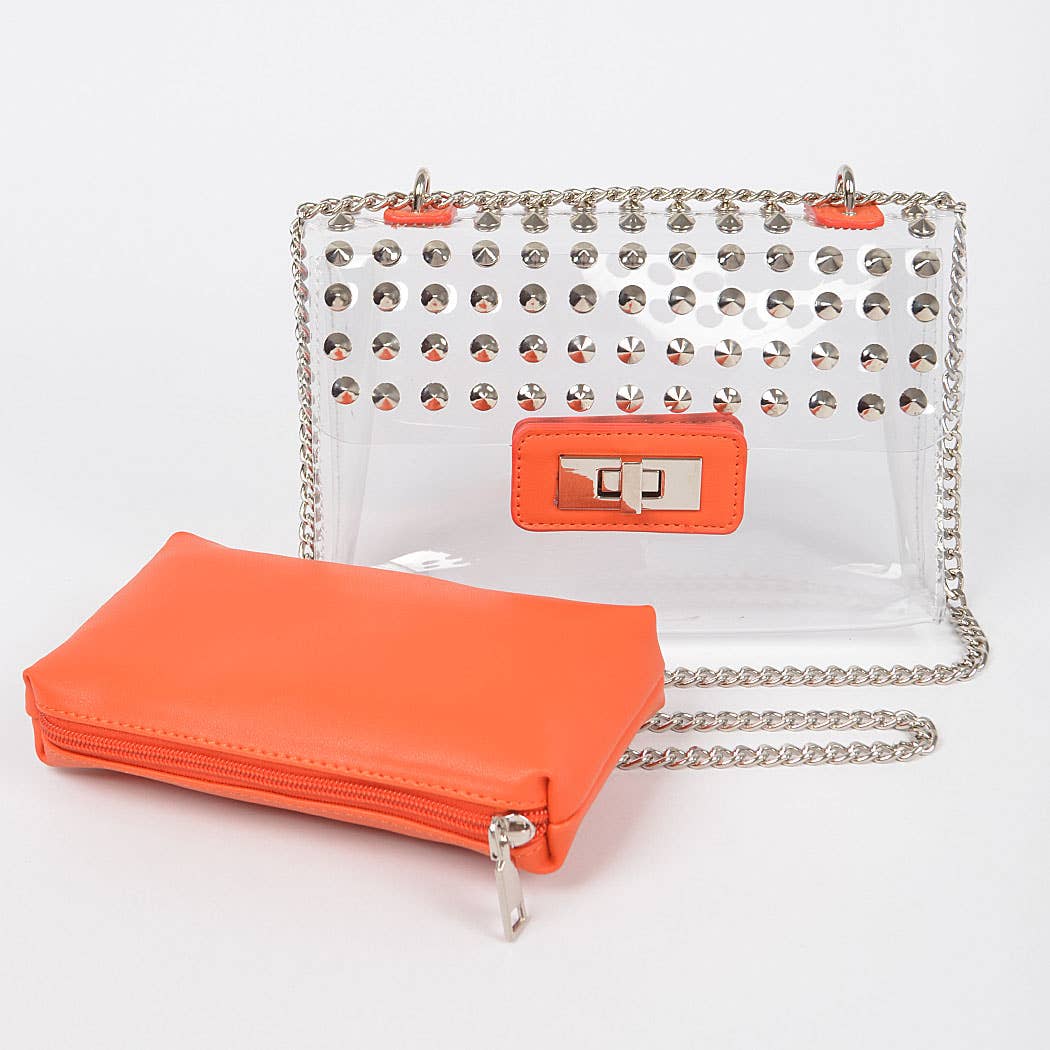 Transparent Stone Studded Chain Bag W/purse