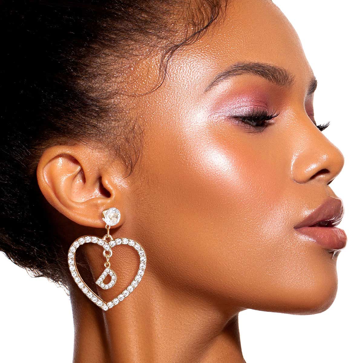 Gold Dangle Initial Heart Earrings