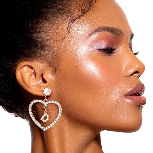 Gold Dangle Initial Heart Earrings