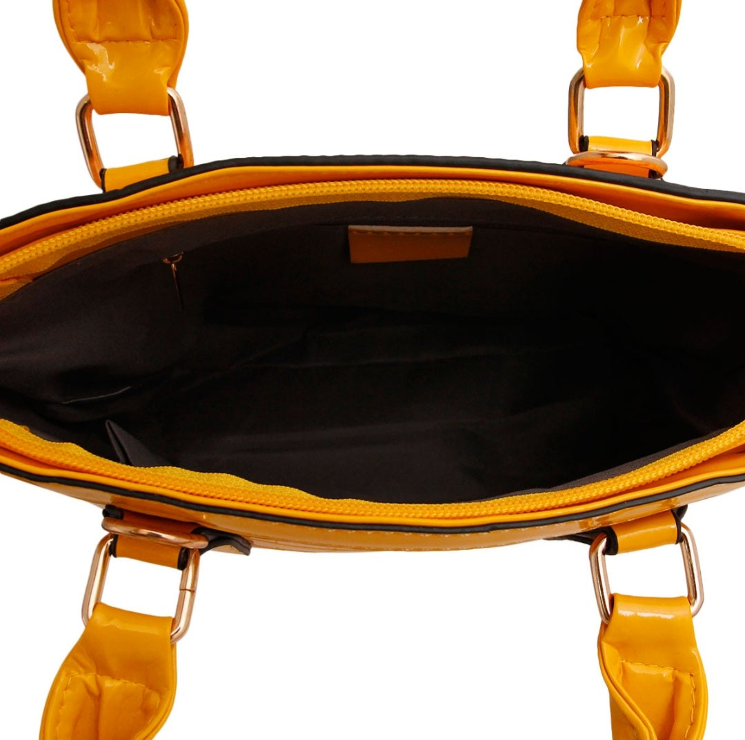 Shiny Yellow Croc Tote Handbag Set
