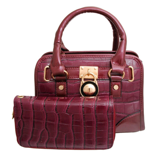 Shiny Purple Croc Mini Satchel Handbag Set
