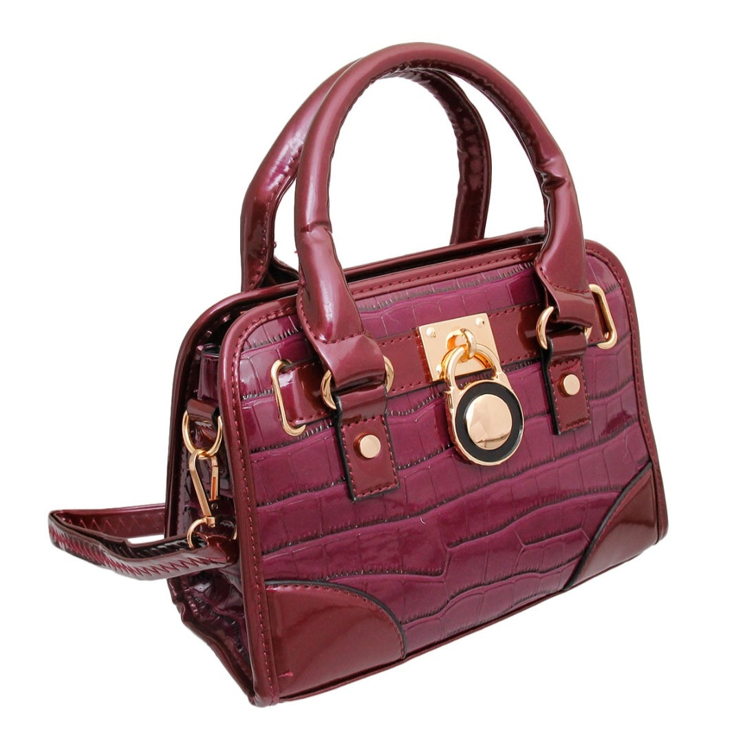 Shiny Purple Croc Mini Satchel Handbag Set