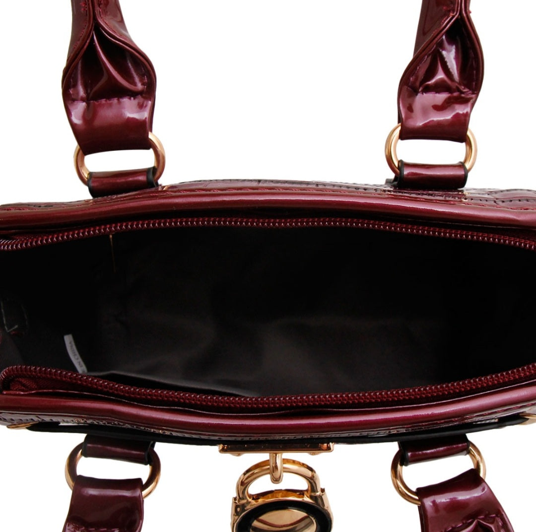 Shiny Purple Croc Mini Satchel Handbag Set