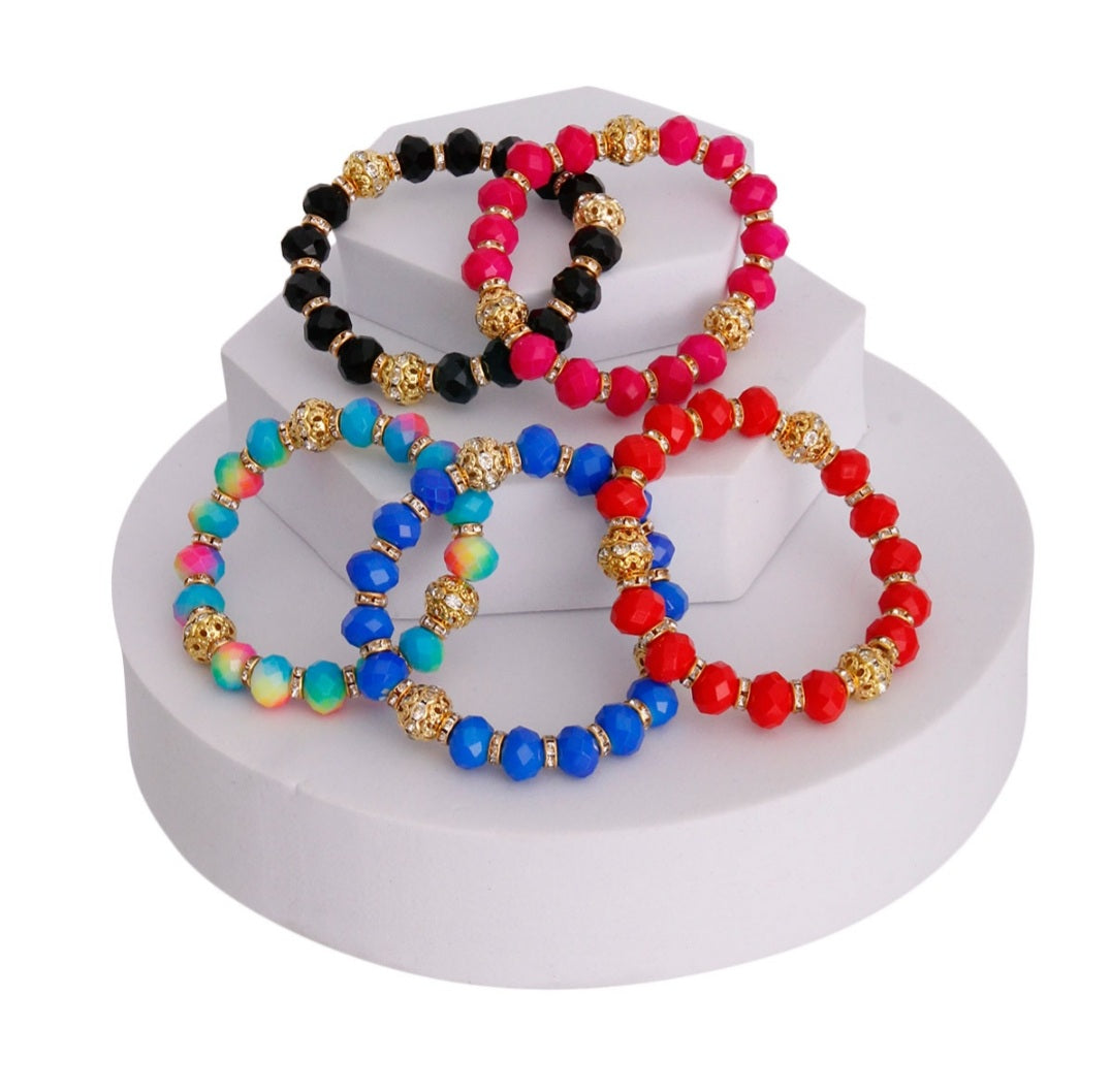 Opaque Bead Rhinestone Ball Bracelets