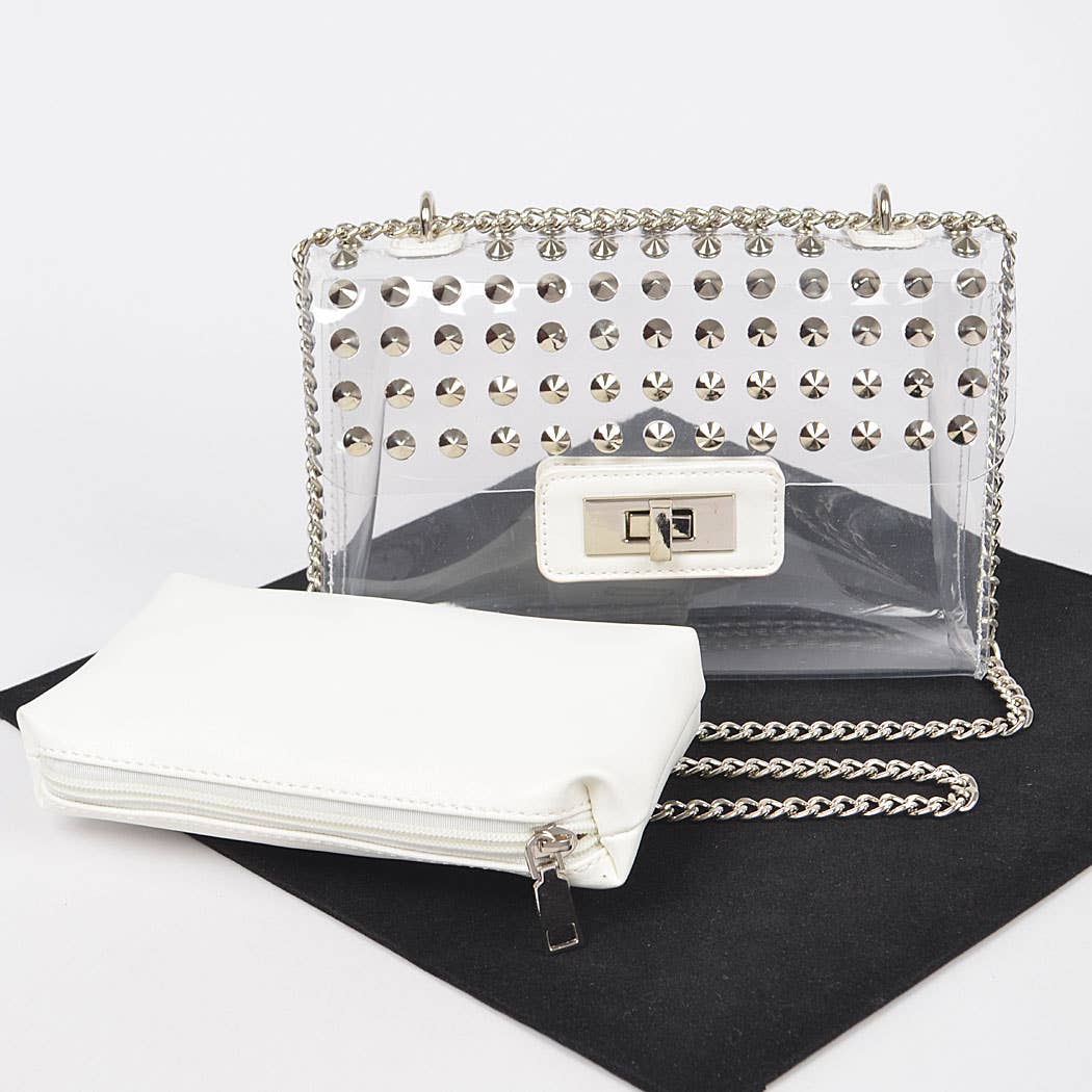 Transparent Stone Studded Chain Bag W/purse