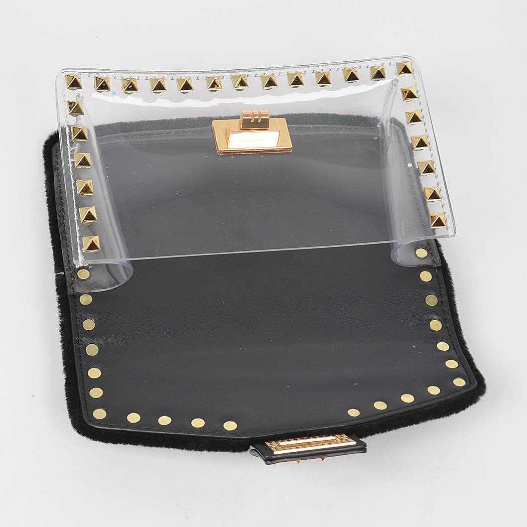 Faux Fur Clear Studded Bag