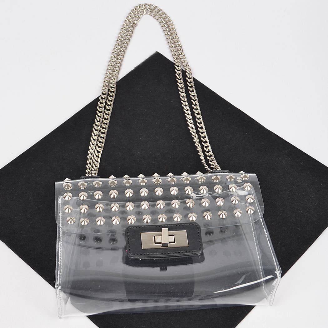 Transparent Stone Studded Chain Bag W/purse