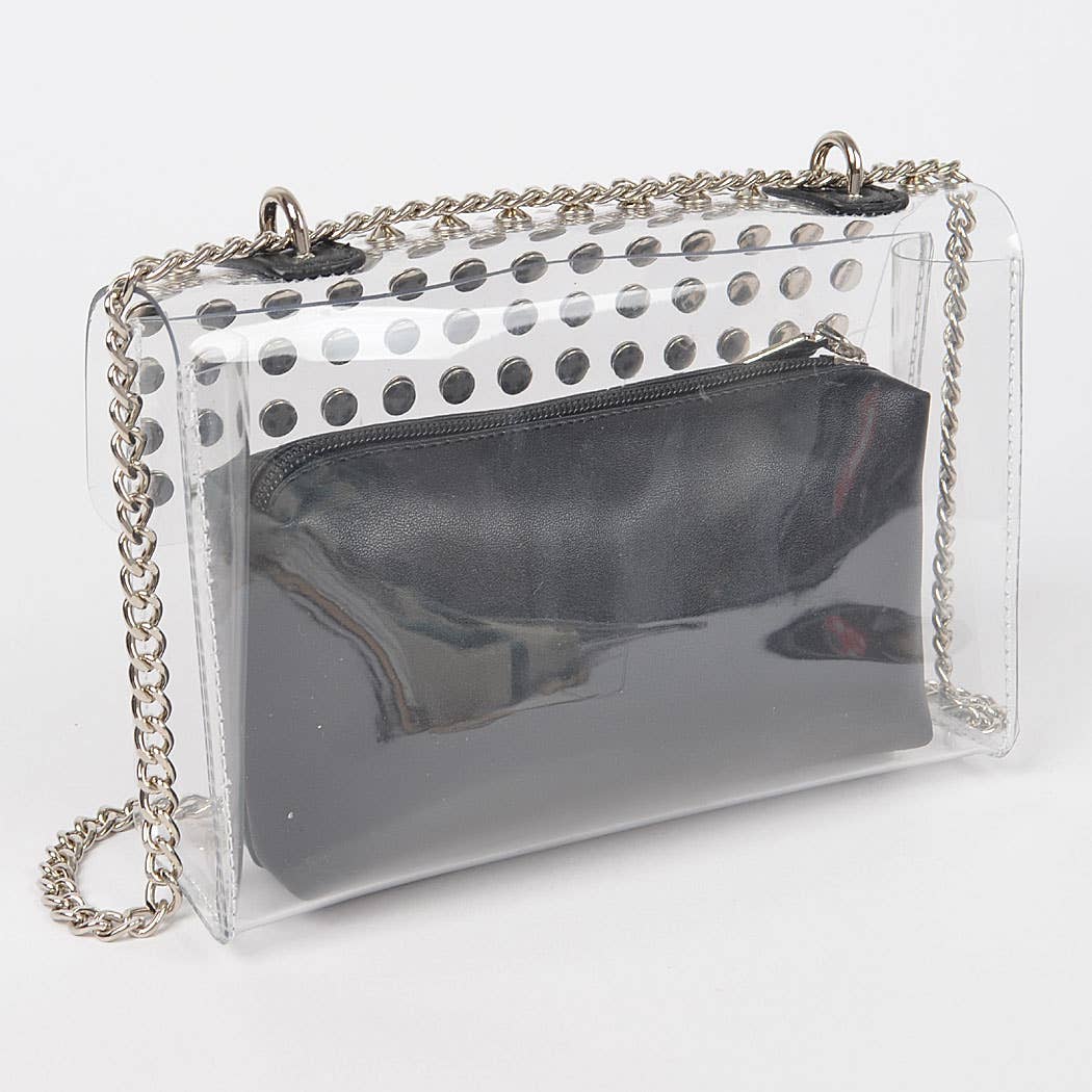 Transparent Stone Studded Chain Bag W/purse