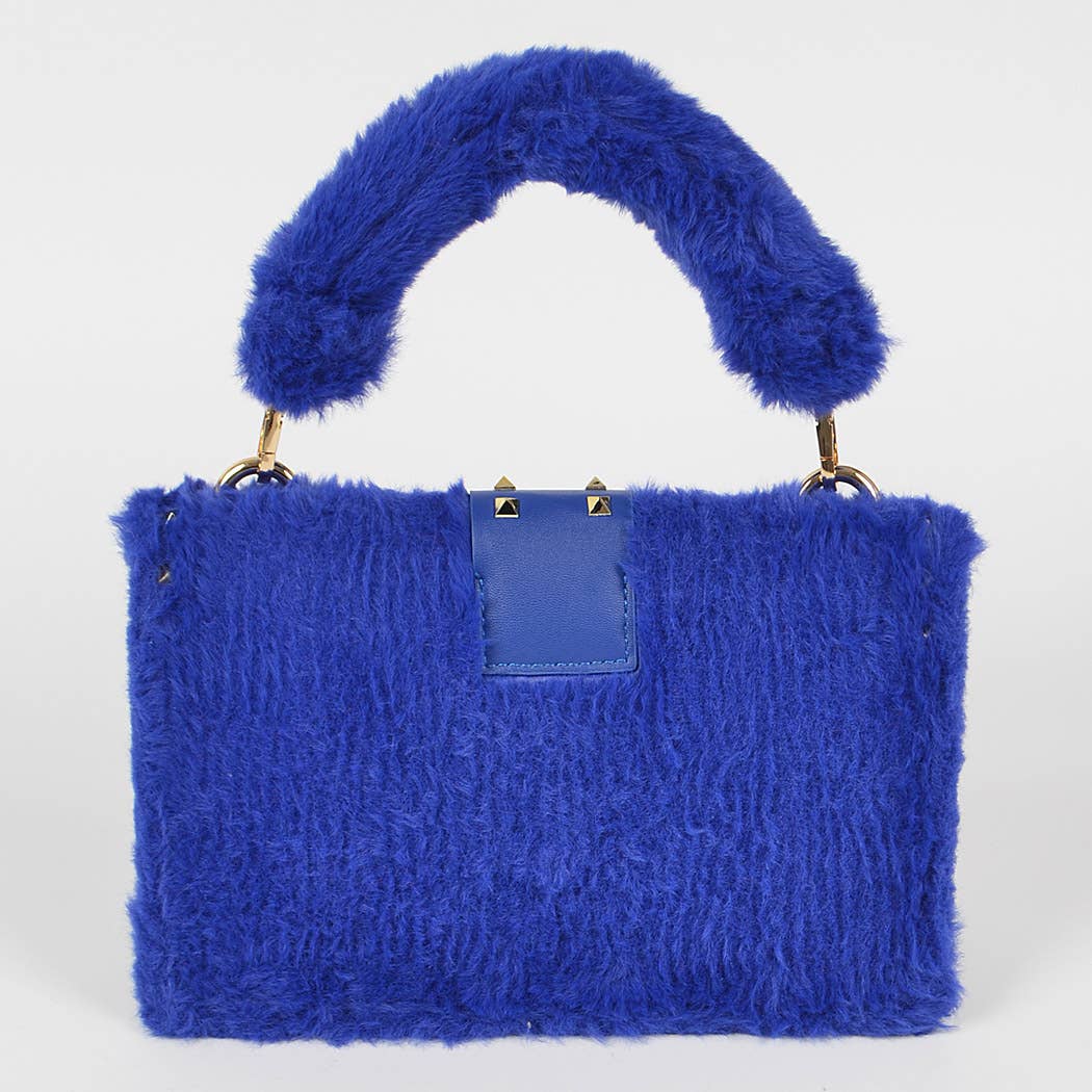 FAUX FUR CLEAR CLUTCH W/ DETACHABLE PURSE