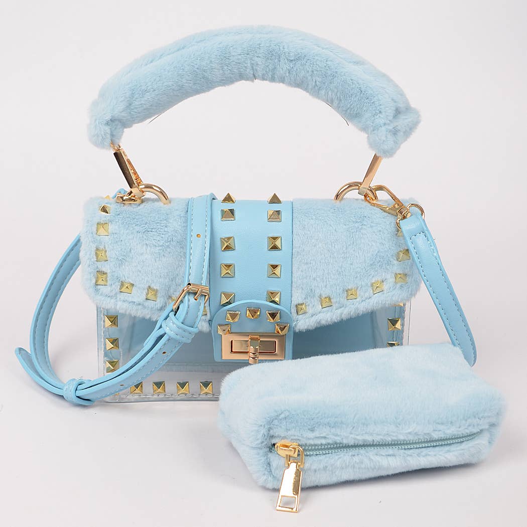 Faux Fur Clear Studded Bag