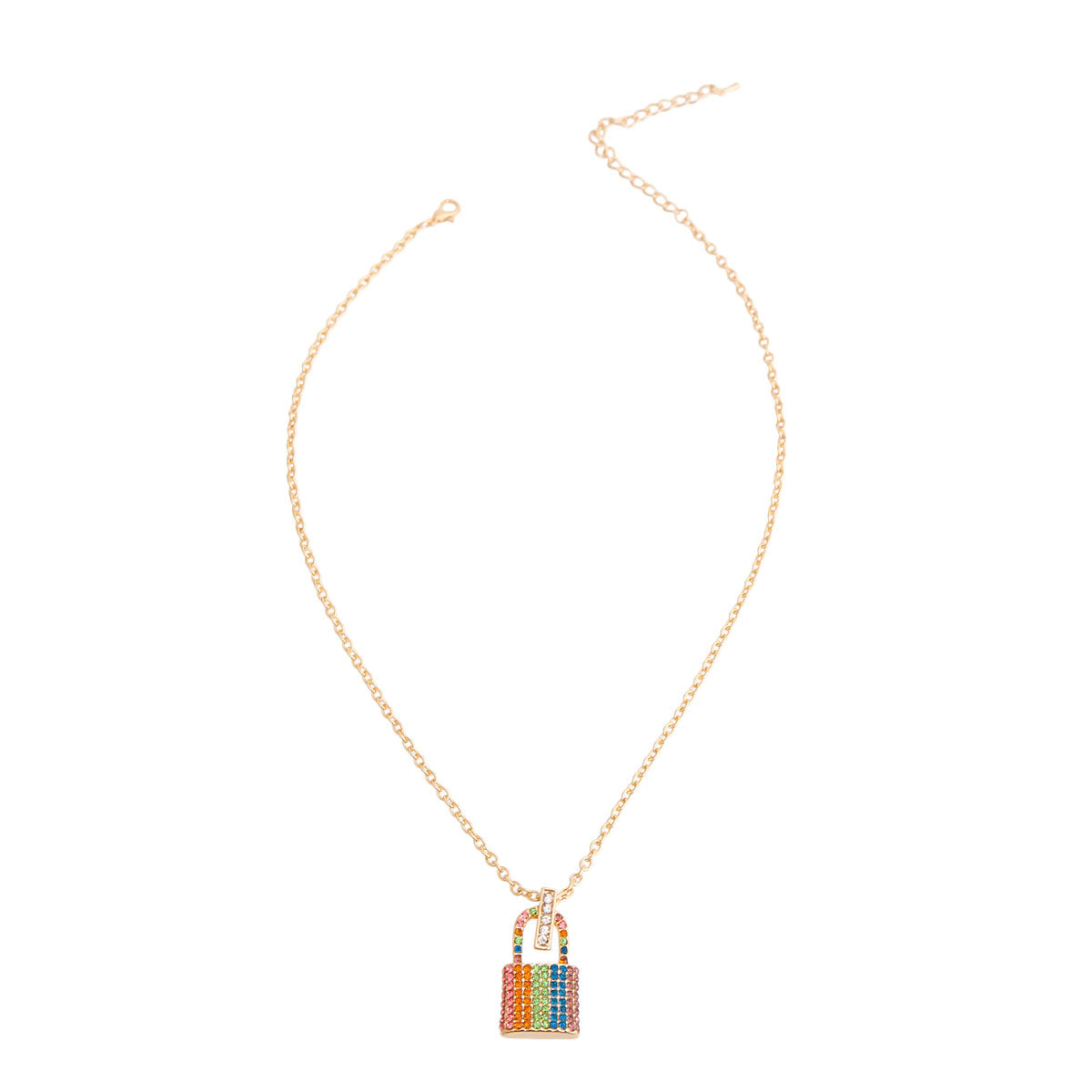 Rainbow Rhinestone Lock Necklace