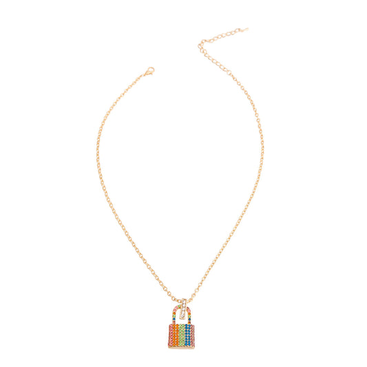 Rainbow Rhinestone Lock Necklace