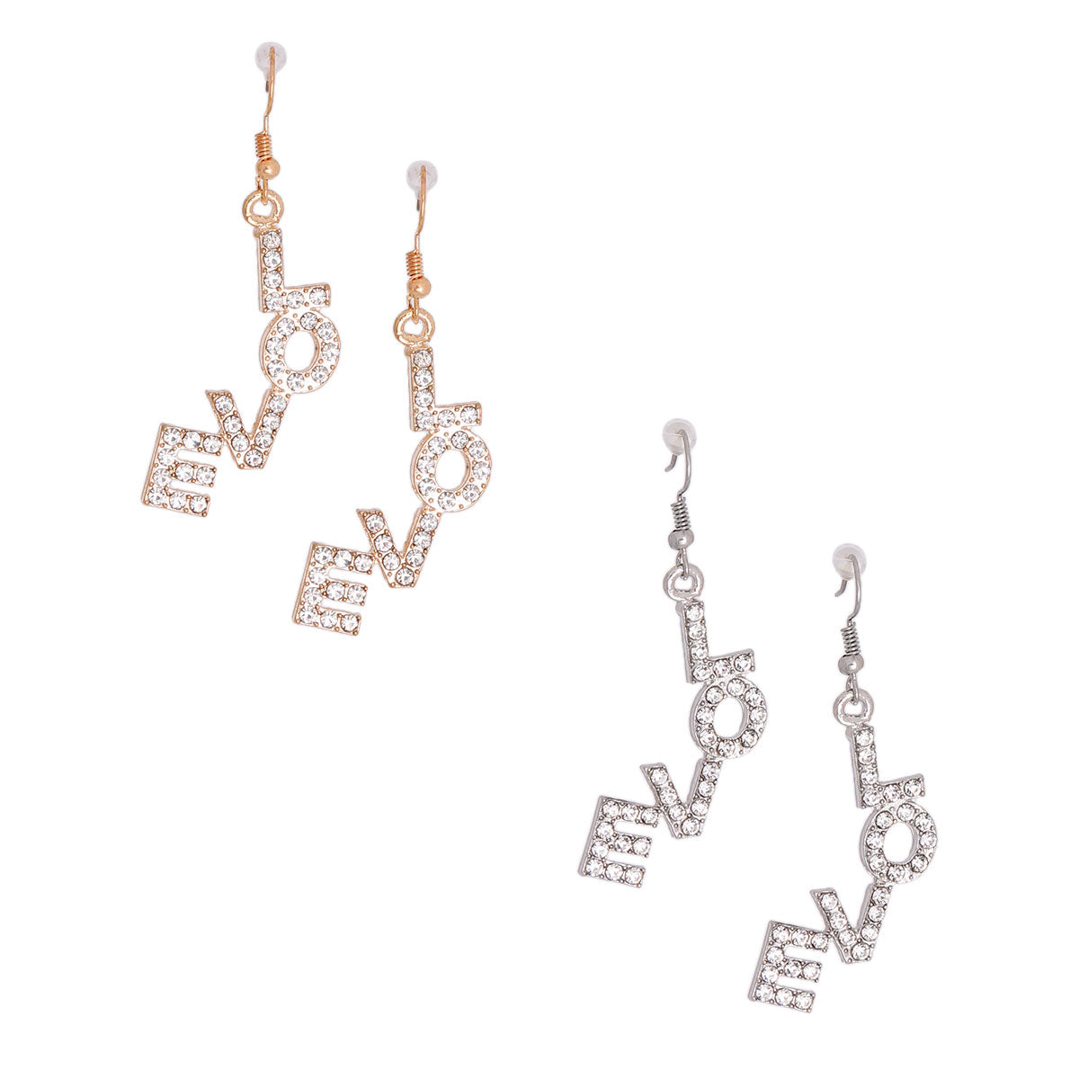 Rhinestone LOVE Hook Earrings
