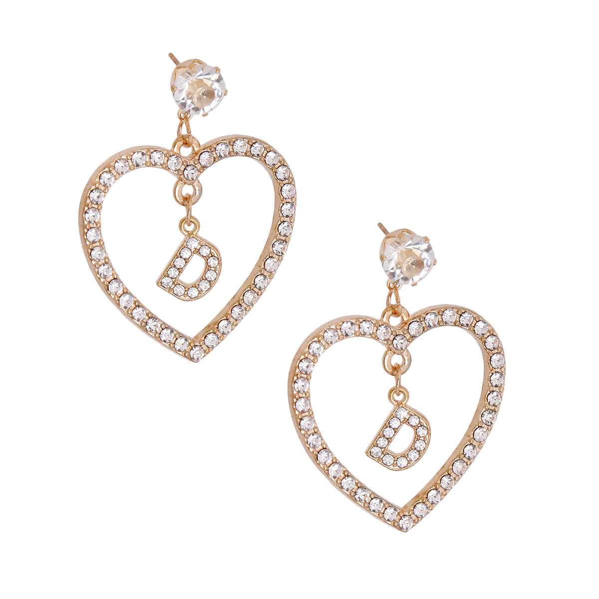 Gold Dangle Initial Heart Earrings