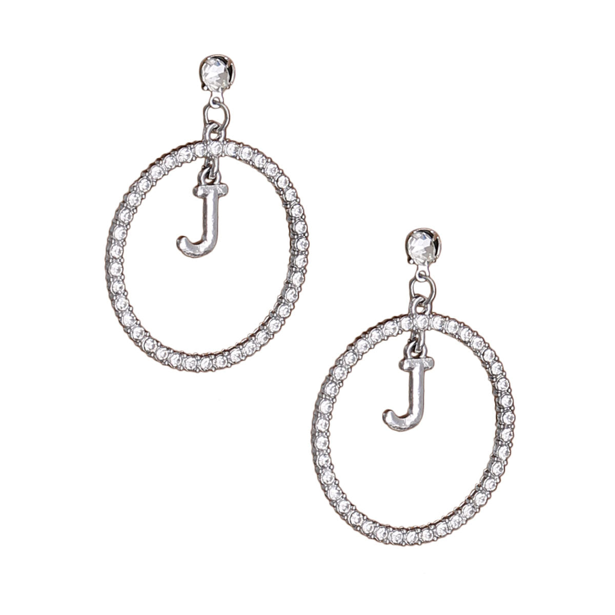 Silver Initial Circle Earrings