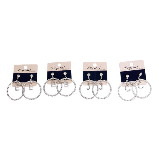 Silver Initial Circle Earrings